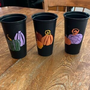Starbucks reusable black Halloween cups set of 3 pumpkins
